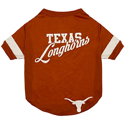 NCAA Texas Longhorns T-Shirt for Dogs & Cats, Large. Football/Basketball Dog Shirt for College NCAA Team Fans. New & Updated Fashionable Stripe Design, Durable & Cute Sports PET TEE Shirt Outfit