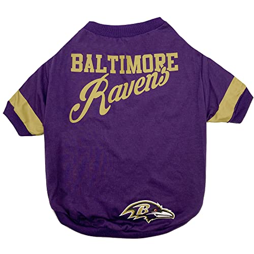 NFL Baltimore Ravens T-Shirt for Dogs & Cats, Small. Football Dog Shirt for NFL Team Fans. New & Updated Fashionable Stripe Design, Durable & Cute Sports PET TEE Shirt Outfit