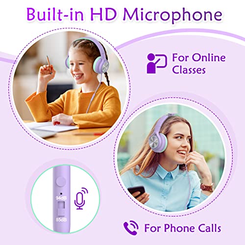 Kids Headphones with Microphone, Wired Headsets for Children Teens Boys Girls with 85dB/94dB Volume Limit, Foldable Adjustable for School, Travel, 3.5mm Audio Jack for iPad, Tablet, PC, Chromebook