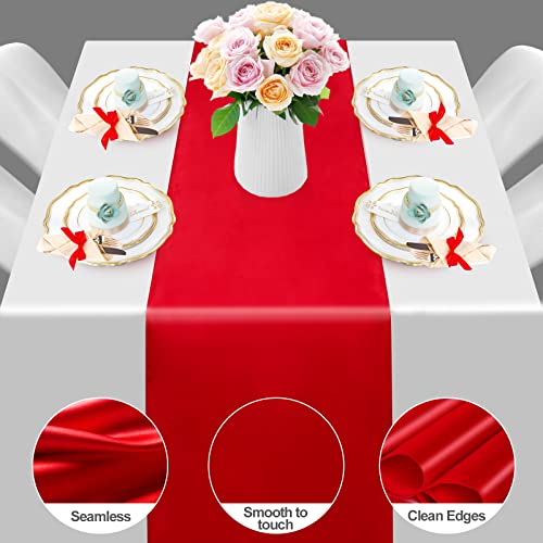 HGHDBT Satin Red Table Runner - 12x108inch 2 Pack Table Runners for Rectangle/Round Table Dining Party Wedding Brithday Christmas Decorations