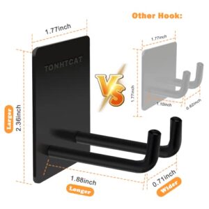 TONHTCAT Adhesive Hooks, Stick on Stainless Steel Towel Robe Razor Wall Hooks for Bathroom Kitchen Organizer, Sticky Heavy Duty Durable Shower Hangers for Hanging Hat Coat Key 4-Pack (Black)