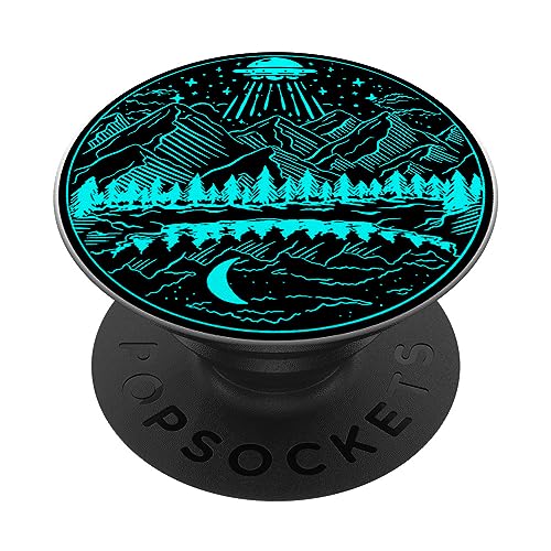 Galaxy UFO Abduction Space Astronaut Nature Lake Moon Alien PopSockets Standard PopGrip