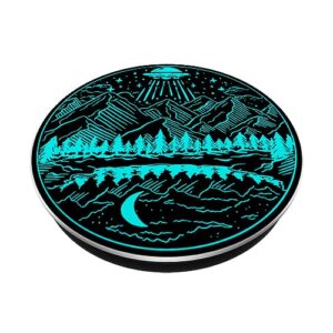 Galaxy UFO Abduction Space Astronaut Nature Lake Moon Alien PopSockets Standard PopGrip