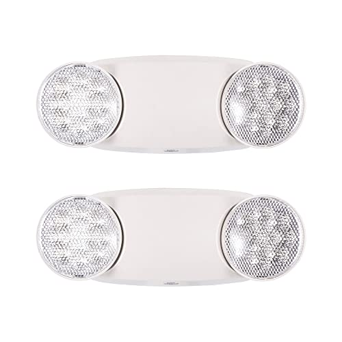 GRUENLICH LED Emergency Exit Lighting Fixtures with 2 LED Bug Eye Heads and Back Up Batteries- US Standard Emergency Light, UL 924 Qualified, 120-277 Voltage, 2-Pack