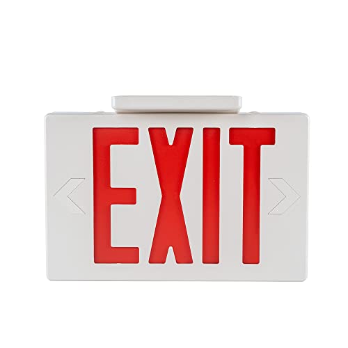 Gruenlich LED Emergency EXIT Sign with Double Face and Back Up Batteries- US Standard Red Letter Exit Lighting, UL 924 Qualified, 120-277 Voltage, 2-Pack