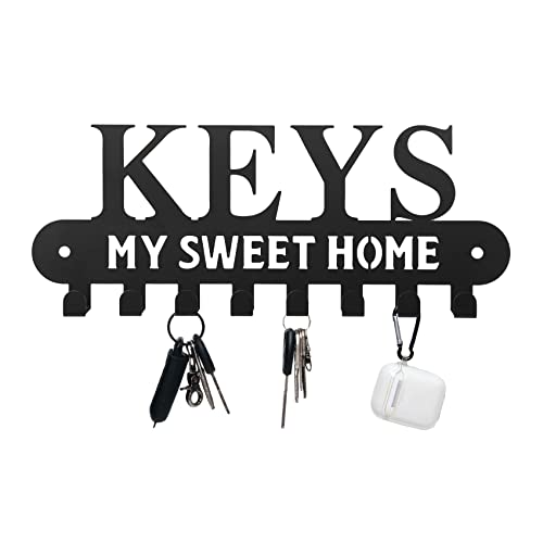 Smile Buzz Wall Mounted Black Metal Key Holder with Sweet Home Decor - 8 Hooks for Key Racks, Screws and Plugs to Hang Key.