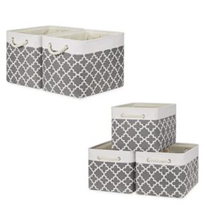 bidtakay baskets set fabric storage bins-white&quatrefoil grey bundled baskets of 2 large baskets 16" x 11.8" x 11.8" + 3 medium baskets 15" x 11" x 9.5" for closet, shelves