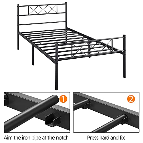 Yaheetech Black Twin Metal Platform Bed Frame Mattress Foundation with Headboard and Footboard Under Bed Storage Steel Slats No Box Spring Needed 2Pcs