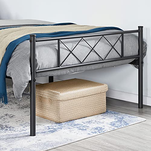 Yaheetech Black Twin Metal Platform Bed Frame Mattress Foundation with Headboard and Footboard Under Bed Storage Steel Slats No Box Spring Needed 2Pcs