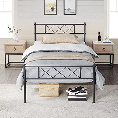 Yaheetech Black Twin Metal Platform Bed Frame Mattress Foundation with Headboard and Footboard Under Bed Storage Steel Slats No Box Spring Needed 2Pcs