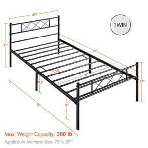 Yaheetech Black Twin Metal Platform Bed Frame Mattress Foundation with Headboard and Footboard Under Bed Storage Steel Slats No Box Spring Needed 2Pcs