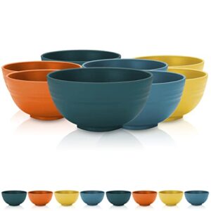 kyraton plastic cereal bowls 8 pieces 26 oz, unbreakable and reusable light weight bowl for rice noodle soup snack salad fruit bpa free dishwasher safe (mutil color)