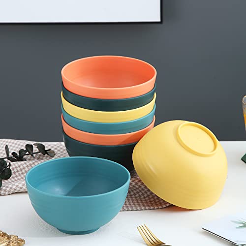 Kyraton Plastic Cereal Bowls 8 Pieces 26 oz, Unbreakable And Reusable Light Weight Bowl For Rice Noodle Soup Snack Salad Fruit BPA Free Dishwasher Safe (Mutil Color)