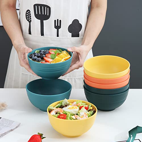 Kyraton Plastic Cereal Bowls 8 Pieces 26 oz, Unbreakable And Reusable Light Weight Bowl For Rice Noodle Soup Snack Salad Fruit BPA Free Dishwasher Safe (Mutil Color)