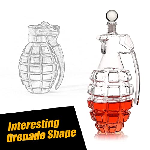 Grenade Whiskey Decanter with 2 Whiskey Glasses Set (New-tech Super Lightweight) and Wood Base-for Liquor, Scotch, Bourbon, Vodka, Wine, Brandy, Limited Edition Gifts for Men-1000ml