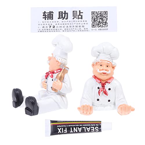 French Chef Figurine Wall Hook: Decorative Wall Mount Rack Hook Hanger 2Pcs Bakery Chef Statue Fat Chef Wall Art Decor for Kitchen Restaurant Bathroom