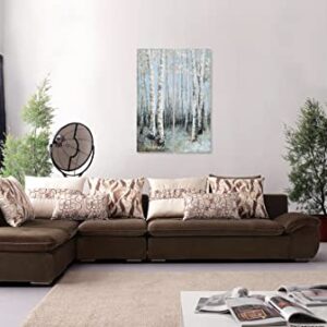 YHSKY ARTS Birch Tree Canvas Wall Art - Abstract Forest Paintings with Textured - 2 Pieces Nature Pictures for Living Room Bedroom Bathroom Decor