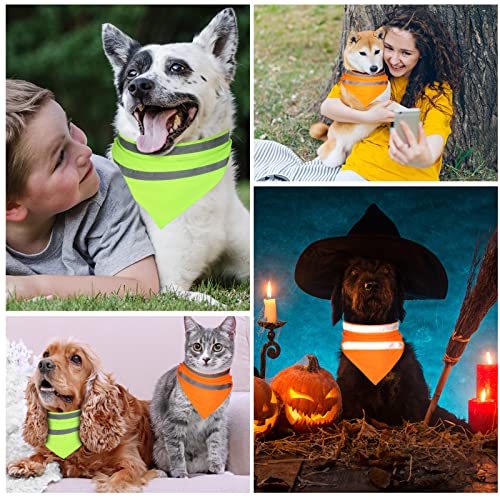 2 Pieces Dog Bandanas Reflective Dog Scarf Yellow Orange Dog Bandanas High Visibility Safety Dog Camping Bandana Triangle Bibs for Medium Large Pets Dog Cats Puppy Walking Reflective Wear at Night