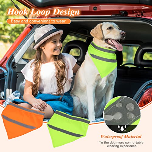 2 Pieces Dog Bandanas Reflective Dog Scarf Yellow Orange Dog Bandanas High Visibility Safety Dog Camping Bandana Triangle Bibs for Medium Large Pets Dog Cats Puppy Walking Reflective Wear at Night