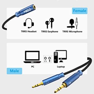 MillSO Headphone Splitter for Computer 3.5mm Female to 2 Dual 3.5mm Male Headset Splitter Cable Gold-Plated & Braided Gaming Headset to PC Adapter with Separate Audio & Mic Plug [Young Series]