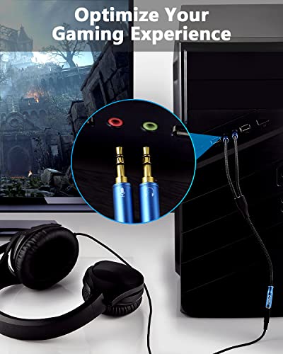 MillSO Headphone Splitter for Computer 3.5mm Female to 2 Dual 3.5mm Male Headset Splitter Cable Gold-Plated & Braided Gaming Headset to PC Adapter with Separate Audio & Mic Plug [Young Series]