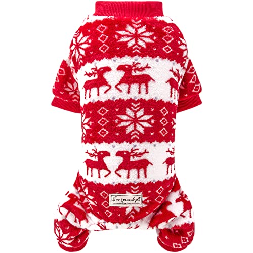 ISPET Puppy Dog Jammies Soft Velvet Dog Cotton Pjs Jumpsuit Unisex Onesie, Plaid Dog Pajamas for Extra Small Dogs,Red and Navy Blue