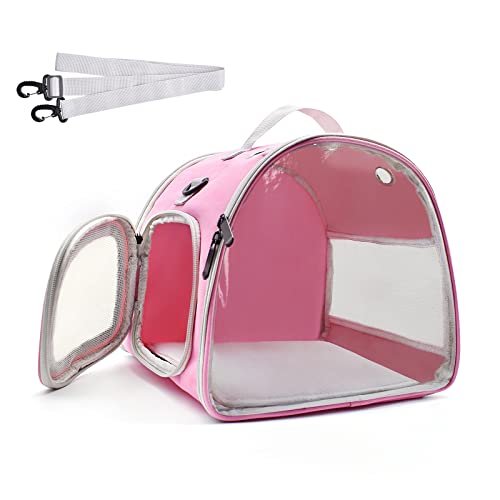 Small Animal Carrier Bag, Upgraded Portable Guinea Pig Carriers, Transparent Hamster Carrying Case, Reptile Rat Rabbit Bearded Dragon Hedgehog Carrier Bag for Travel, Hiking, Walking, Outdoor (Pink)