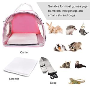 Small Animal Carrier Bag, Upgraded Portable Guinea Pig Carriers, Transparent Hamster Carrying Case, Reptile Rat Rabbit Bearded Dragon Hedgehog Carrier Bag for Travel, Hiking, Walking, Outdoor (Pink)