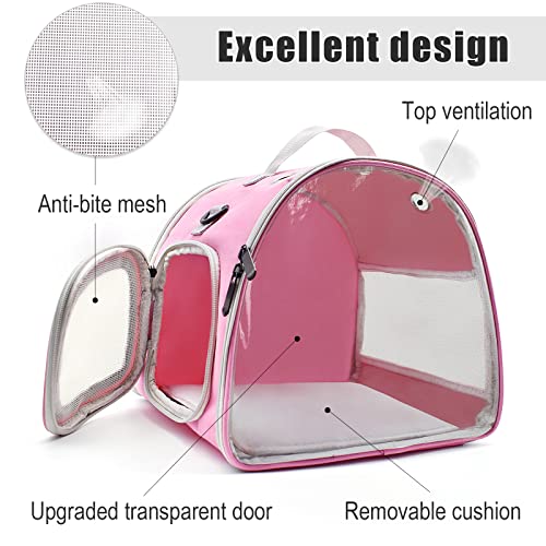 Small Animal Carrier Bag, Upgraded Portable Guinea Pig Carriers, Transparent Hamster Carrying Case, Reptile Rat Rabbit Bearded Dragon Hedgehog Carrier Bag for Travel, Hiking, Walking, Outdoor (Pink)