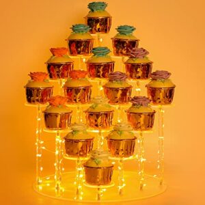 cupcake stand - premium cake pop holder - cakes dessert display stands for 16 cupcakes + led yellow light string - ideal for weddings, birthday parties, candlelight dinner