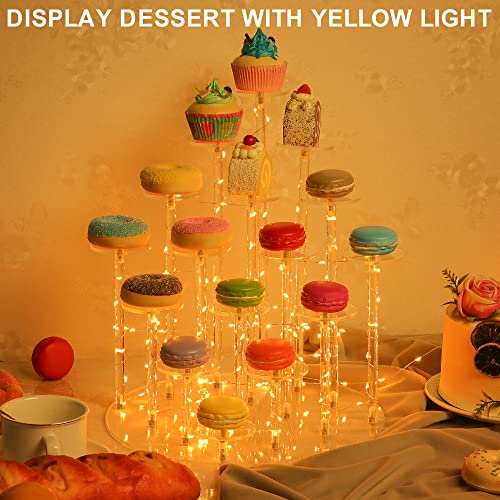 Cupcake Stand - Premium Cake Pop Holder - Cakes Dessert Display Stands for 16 Cupcakes + LED Yellow Light String - Ideal for Weddings, Birthday Parties, Candlelight Dinner