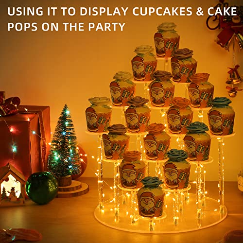 Cupcake Stand - Premium Cake Pop Holder - Cakes Dessert Display Stands for 16 Cupcakes + LED Yellow Light String - Ideal for Weddings, Birthday Parties, Candlelight Dinner