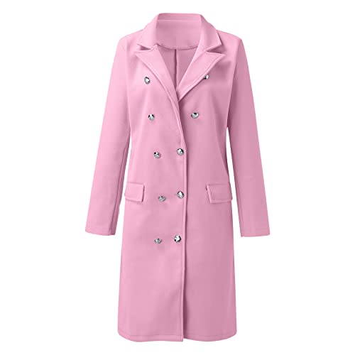 Hemlock Women Slim Overcoat Long Double Breasted Wool Coats Lapel Plus Size Cardigans Trench Jacket Outwear Pink