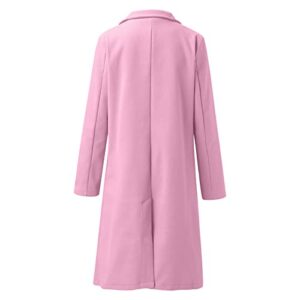 Hemlock Women Slim Overcoat Long Double Breasted Wool Coats Lapel Plus Size Cardigans Trench Jacket Outwear Pink