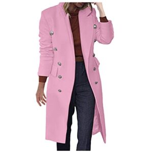Hemlock Women Slim Overcoat Long Double Breasted Wool Coats Lapel Plus Size Cardigans Trench Jacket Outwear Pink