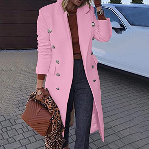 Hemlock Women Slim Overcoat Long Double Breasted Wool Coats Lapel Plus Size Cardigans Trench Jacket Outwear Pink