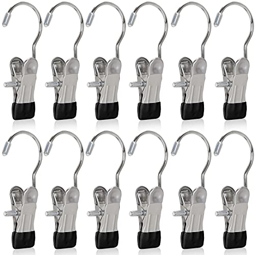 ODILCO Black Boot Hanger Clips, 24PC Hook Clips Hold, Hanging Clothes Pins Hooks - Portable Stainless Steel Home Travel Hangers Clips