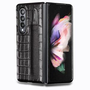 hqb-star galaxy z fold 3 5g case with pen holder,z fold 3 leather case,luxury business pu leather case with pen slot for samsung galaxy z fold 3 5g (black)