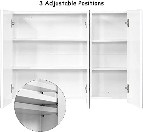 LUARANE Bathroom Medicine Cabinet, Wall Mounted Cabinet with Triple Mirror Door, Storage Organizer Cabinet with Adjustable Shelf, Mirror Cabinet for Bathroom Room Living Room, White