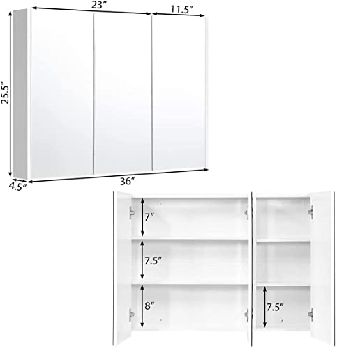 LUARANE Bathroom Medicine Cabinet, Wall Mounted Cabinet with Triple Mirror Door, Storage Organizer Cabinet with Adjustable Shelf, Mirror Cabinet for Bathroom Room Living Room, White