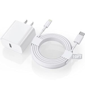 iphone charger 【apple mfi certified】 10ft extra long fast charging type c to lightning cable with 20 pd usb c wall charger block for iphone 13/13 pro/13 pro max/13 mini/12/pro/max/mini/11/xr/x/8/plus