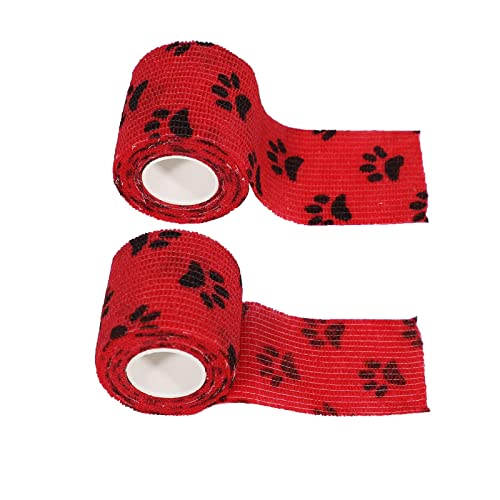 Risen Self Adhesive Bandage Wrap 6 Pack,2”x 5 Yards Medical Tape for Christmas Gifts,Gauze Rolls First Aid Vet Wrap Adherent Bandages for Sports,Dogs Pet(Red Paw)