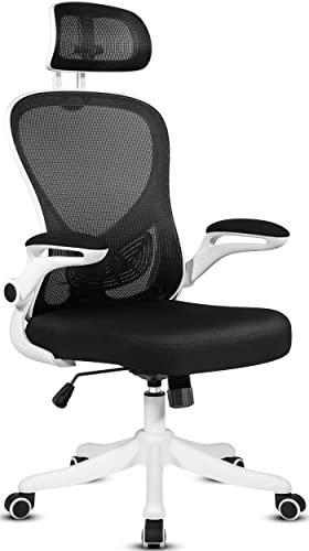 Misolant Office Chair, Ergonomic Desk Chair, Mesh Chair, Office Desk Chair, Ergonomic Chair, Mesh Computer Chair with Adjustable Headrest, Lumbar Support and Flip-up Arms for Home or Office (White)