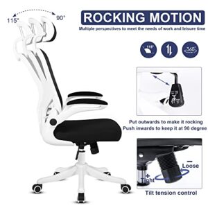 Misolant Office Chair, Ergonomic Desk Chair, Mesh Chair, Office Desk Chair, Ergonomic Chair, Mesh Computer Chair with Adjustable Headrest, Lumbar Support and Flip-up Arms for Home or Office (White)