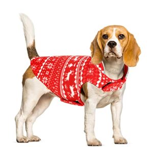 Mogoko Christmas Reversible Dog Sweater Safety Reflective Cat Cold Weather Coats Pet Jacket with Harness/Leash Hole for Puppy Small Dog Cat Red