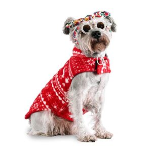 Mogoko Christmas Reversible Dog Sweater Safety Reflective Cat Cold Weather Coats Pet Jacket with Harness/Leash Hole for Puppy Small Dog Cat Red