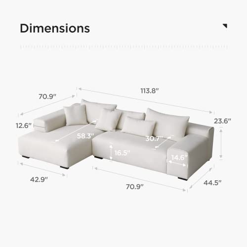 Acanva Modern Minimalist Sofa with Extra Deep Seats for Living Room, Bedroom and Lounge, L-Shaped Sectional Couch with Left Chaise