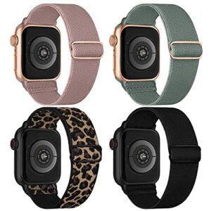 stretchy nylon solo loop bands compatible with apple watch 38mm 40mm 41mm 42mm 44mm 45mm 49mm, adjustable braided sport elastic wristbands women men straps for iwatch series 9/8/7/6/5/4/3/2/1/se/ultra/ultra 2, 4 packs