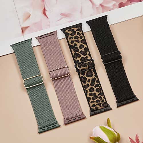 Stretchy Nylon Solo Loop Bands Compatible with Apple Watch 38mm 40mm 41mm 42mm 44mm 45mm 49mm, Adjustable Braided Sport Elastic Wristbands Women Men Straps for iWatch Series 9/8/7/6/5/4/3/2/1/SE/Ultra/Ultra 2, 4 Packs