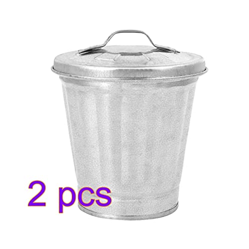 NUOBESTY Galvanized Trash Can Buckets Decorative Garbage Waste Basket for Bathroom Bedroom Vintage Farmhouse Metal Utility Pail Flower Pot